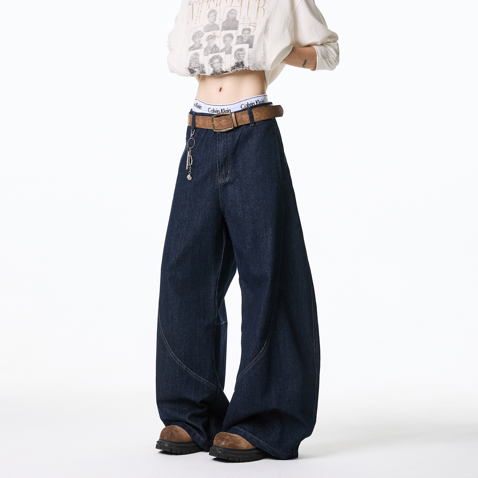 抖音品质2026春季新款丹宁弯刀阔腿牛仔裤HM113/P55控88，男装牛仔裤，电商A036