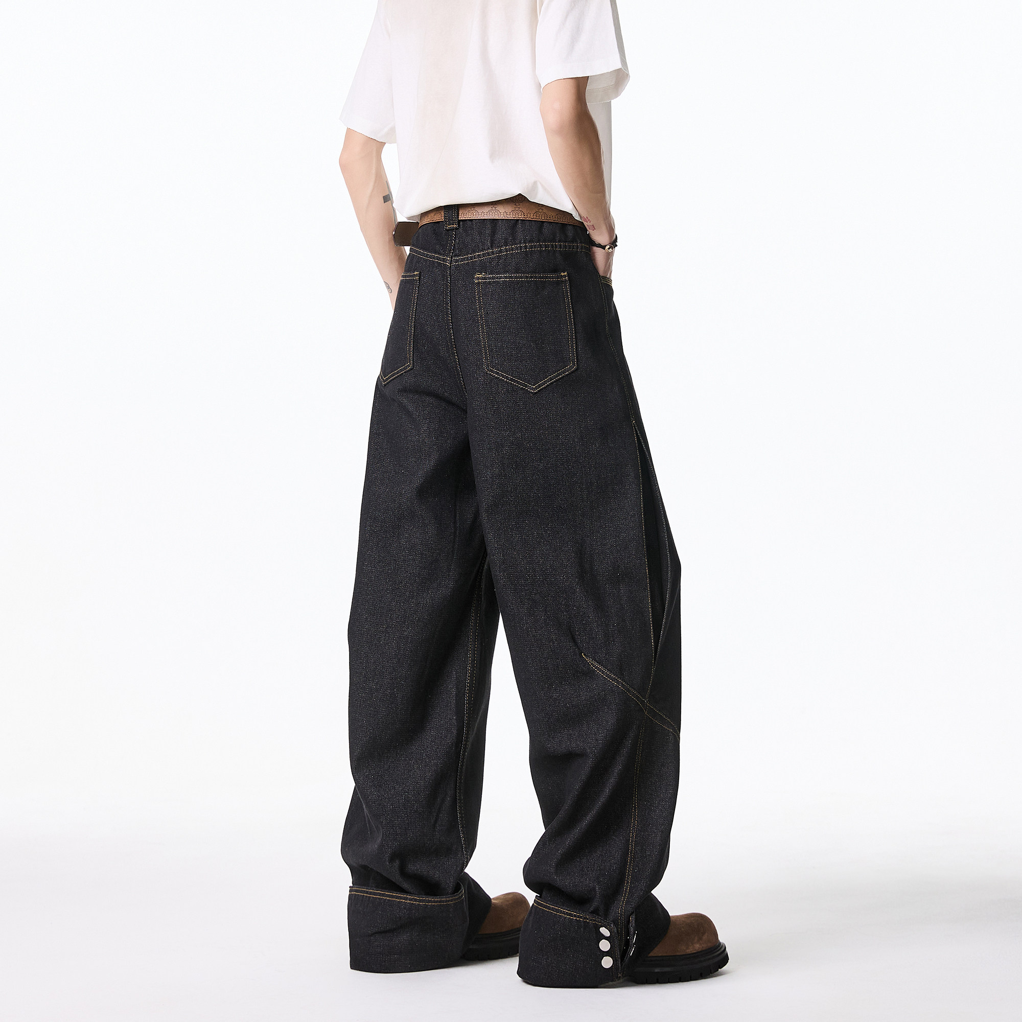 抖音品质2025春季新款丹宁弯刀阔腿牛仔裤HM114/P75控98,男装牛仔裤,电商A036