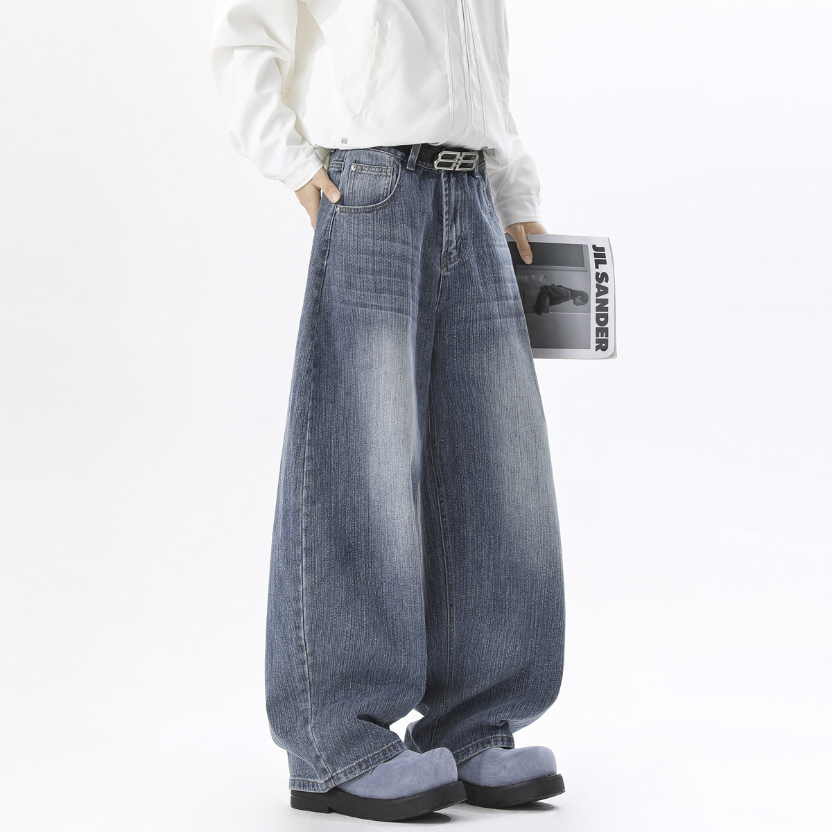 抖音品质2026春季弯刀牛仔裤微喇HM155/P55，男装牛仔裤，电商A036