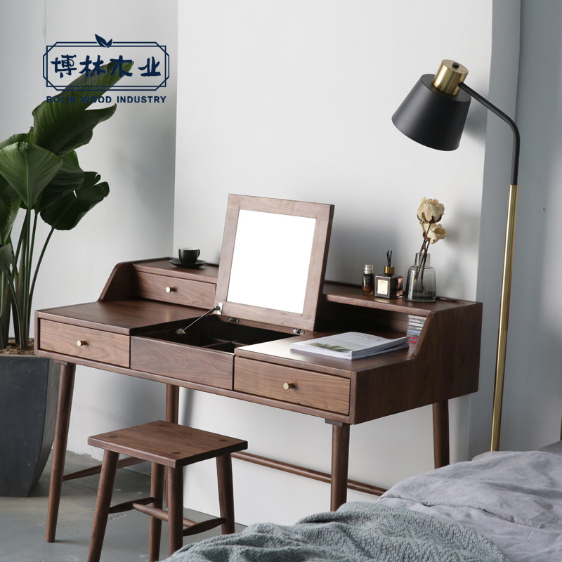 北欧简约全实木梳妆台 黑胡桃木翻盖化妆桌现代多功能写字台书桌|ms在类目 perabot kediaman, of Tables, Dresser/meja中 - 来自Buy2taobao.com提供专业的淘宝代购服务