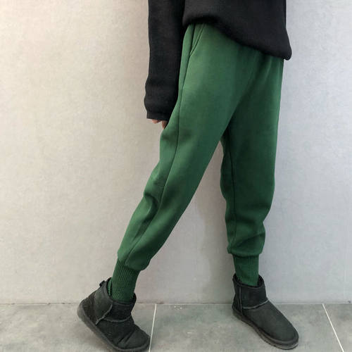 加绒加厚针织束脚卫裤女冬季松紧腰小脚垮裤宽松显瘦高腰休闲长裤