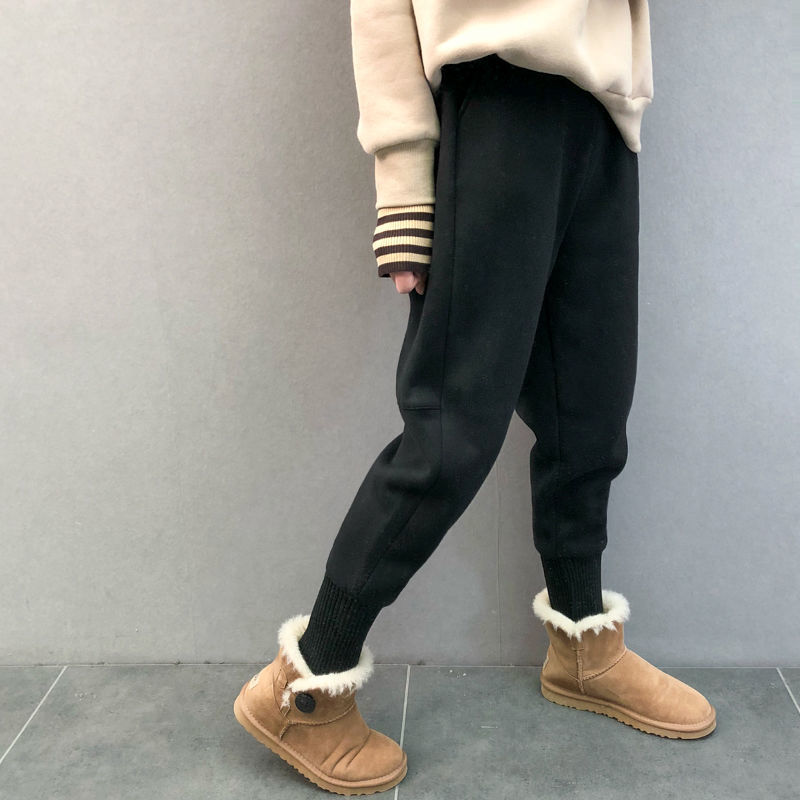 加绒加厚针织束脚卫裤女