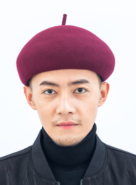 秋冬男女送长辈羊毛画家帽导演帽
