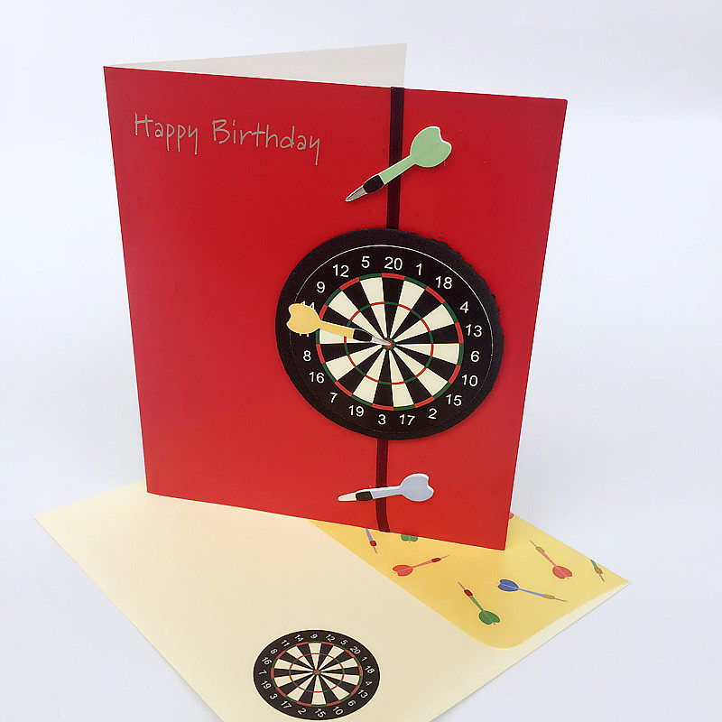 Birthday card生日贺卡手工制作立体对折标靶图案男孩精美信封