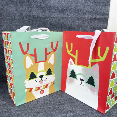 圣诞红绿底手提礼品袋
