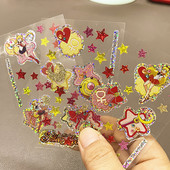 日单儿童卡通不干胶帖纸彩帖 美少女彩色滴胶闪光学生礼品三张入