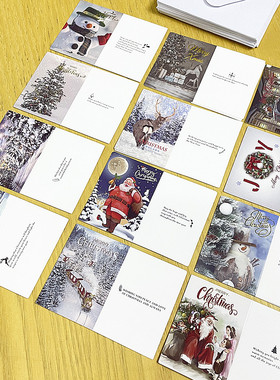 Christmas card圣诞节贺卡迷你对折小卡片含信封创意经典24张入