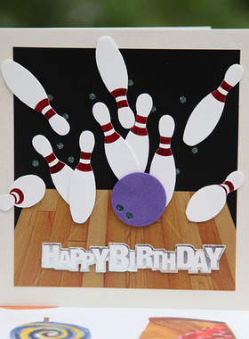 Birthday card手工贺卡对折3D生日卡保龄球生日卡配彩色信封10618
