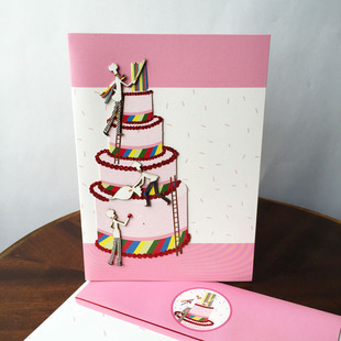 Birthday card生日贺卡对折蛋糕生日卡配有精美信封做工精細10636