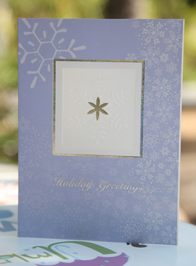 Christmas card世界著名圣诞贺卡手工制作立体对折蓝色雪花贺卡