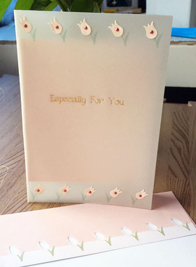 Greeting card生日贺卡郁金香对折生日卡有精美信封做工精細10290