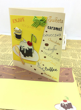 Birthday card外单生日贺卡品牌蛋糕图案对折生日贺enjoy sweet