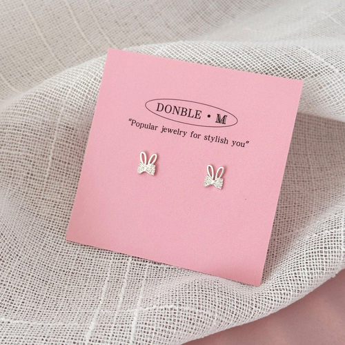 Donble M 《兔兔蝶结》S999足银耳钉 可爱镶锆石蝴蝶结兔子耳钉