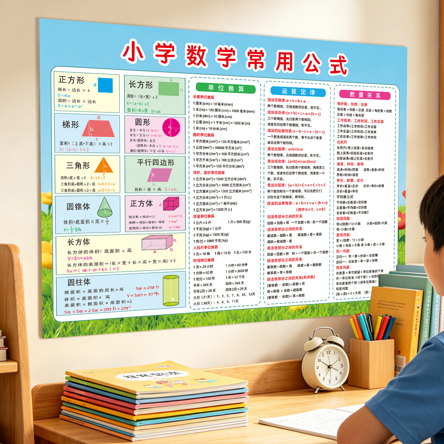 小学数学公式大全小学生挂图小学数学单位换算应用题数量关系公式