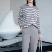 24新款 康赛妮2 36支纯羊绒一体成型条纹半高领套衫 现货 连帽套衫