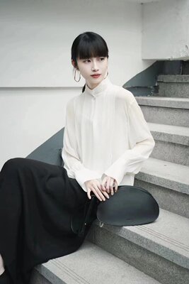 预 24春夏新款真丝顺纡绉长袖花式上衣+鬼绉半身裙