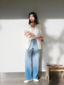 牛仔系列活动 环保薄弹力牛仔渐变蓝色牛仔裤