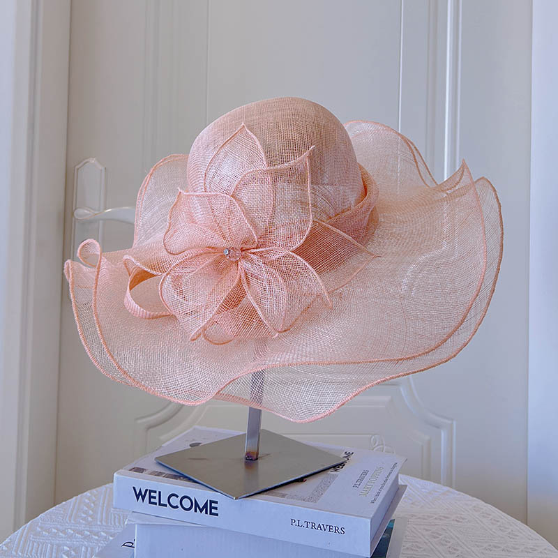 优雅春夏女出游透气大檐麻纱帽子