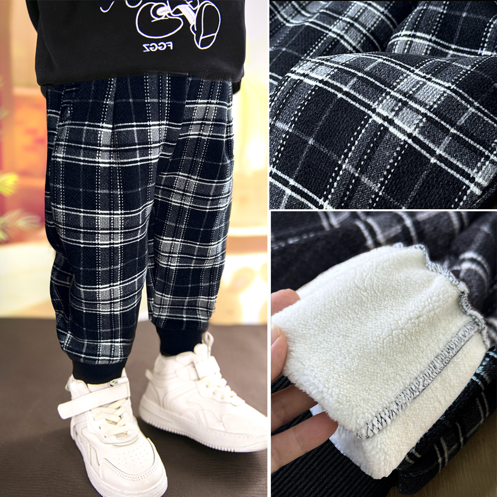 潮帅气时髦格子棉裤棉格子裤
