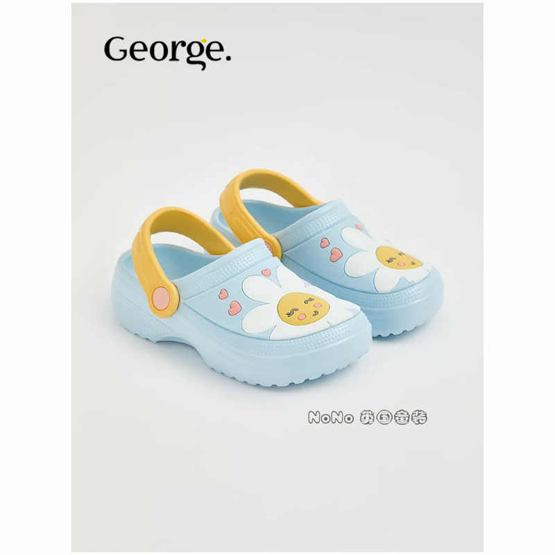 现货英国乔治George女童蓝色太阳花包头凉拖鞋凉鞋洞洞鞋1275693