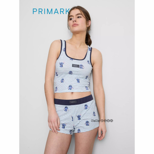 英国Primark女款成人大童蓝色史迪仔奇背心家居服睡衣短裤新款