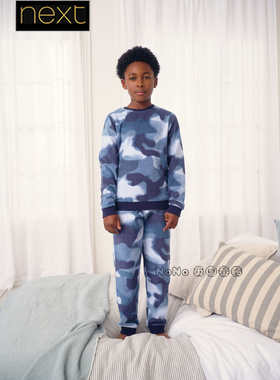 英国Next男大童亲子蓝色迷彩亲肤绒家居服睡衣裤3-16岁F70-645