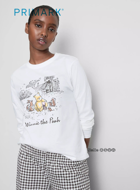代购英国Primark女款成人大童维尼熊黑白格子家居服睡衣长裤全棉