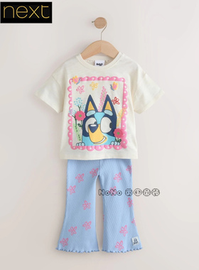 现货英国Next正品女童蓝白色布鲁伊短袖T恤喇叭裤套装AJ2-618