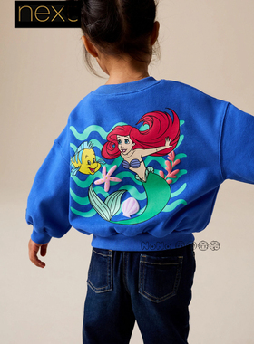 英国Next代购女童蓝色美人鱼卫衣运动衫套头圆领1-7岁新款H58-159