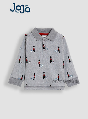 英国Jojo Maman Bebe男童灰色士兵小狗POLO衫长袖T恤纯棉F96-795