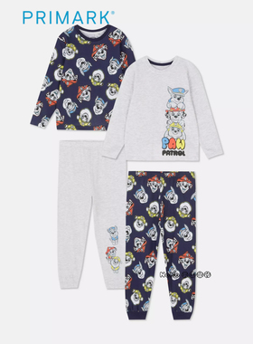 现货英国Primark男童蓝灰色汪汪队阿奇长袖家居服睡衣裤纯棉4-7岁