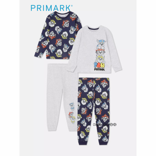 现货英国Primark男童蓝灰色汪汪队阿奇长袖家居服睡衣裤纯棉4-7岁