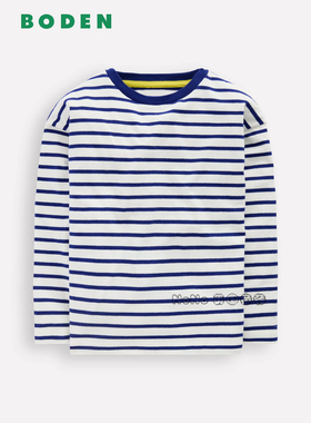 英国Mini BODEN女童蓝白色条纹百搭打底长袖T恤全棉2-14岁G5880