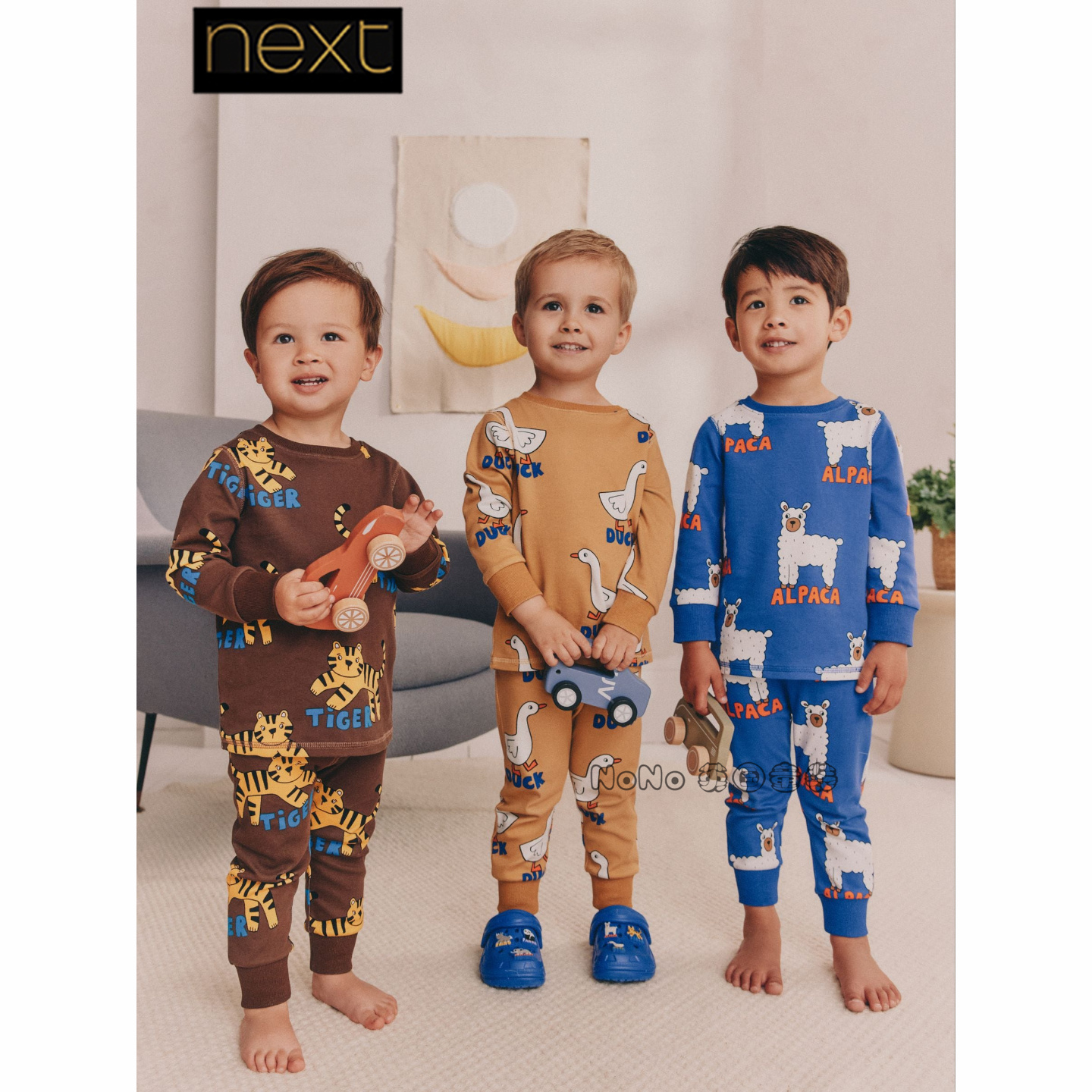 英国Next男童正品老虎鸭子羊驼家居服睡衣秋裤1-8岁纯棉F21-011