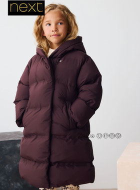 英国Next女大童亲子紫红色外套加厚长款棉服防雨雪3-16岁AN6-401