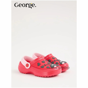 现货英国乔治George正品女童红色甲虫瓢虫包头凉拖鞋凉鞋洞洞鞋