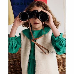 代购英国Mini BODEN女童乳白色毛绒短款马甲外套棉服加厚G5548