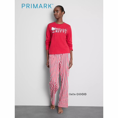 代购英国Primark女款成人大童红色kitty长袖家居服睡衣裤新年纯棉
