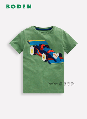 代购英国Mini BODEN男童绿色赛车刺绣贴布短袖T恤纯棉2-9岁B2951