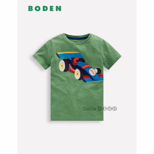 代购英国Mini BODEN男童绿色赛车刺绣贴布短袖T恤纯棉2-9岁B2951