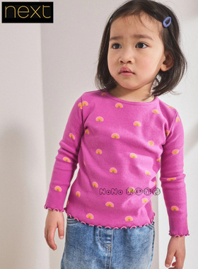 英国Next正品代购女童纯棉紫色彩虹印花长袖T恤打底衫螺纹AP5-307