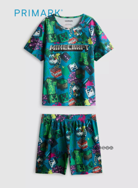 代购英国Primark男童绿色速干我的世界短袖家居服睡衣裤可外穿