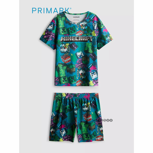 代购英国Primark男童绿色速干我的世界短袖家居服睡衣裤可外穿