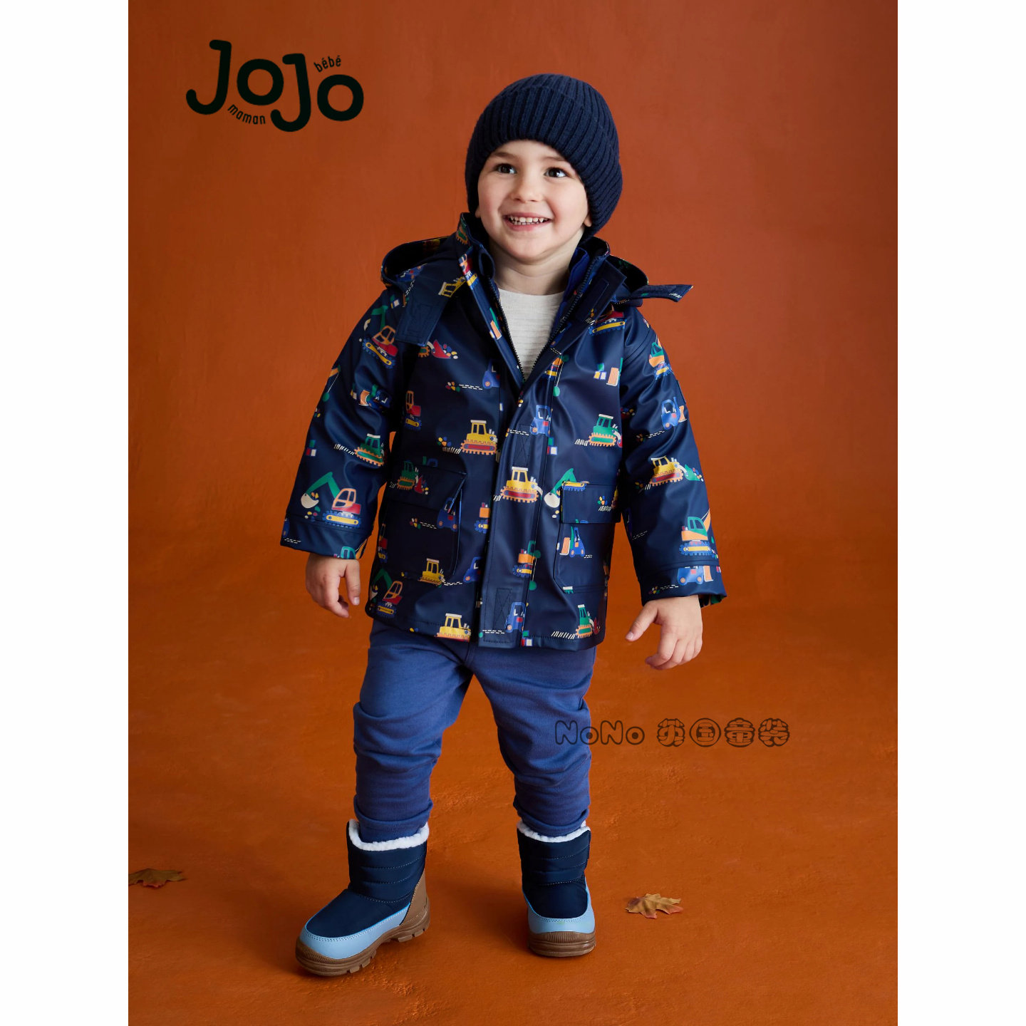 英国JoJo Maman Bebe男童挖掘机多合一双面冲锋衣外套加厚F34-898