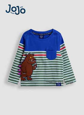 英国Jojo Maman Bebe男童绿蓝色条纹咕噜牛长袖T恤纯棉F96-755