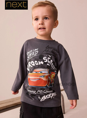 英国Next正品代购男童灰色无限飞车赛车纯棉长袖T恤1-8岁F67-045