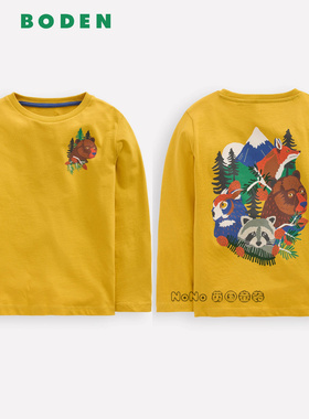 代购英国Mini BODEN男童黄色熊狐狸浣熊长袖T恤纯棉2-14岁B3055