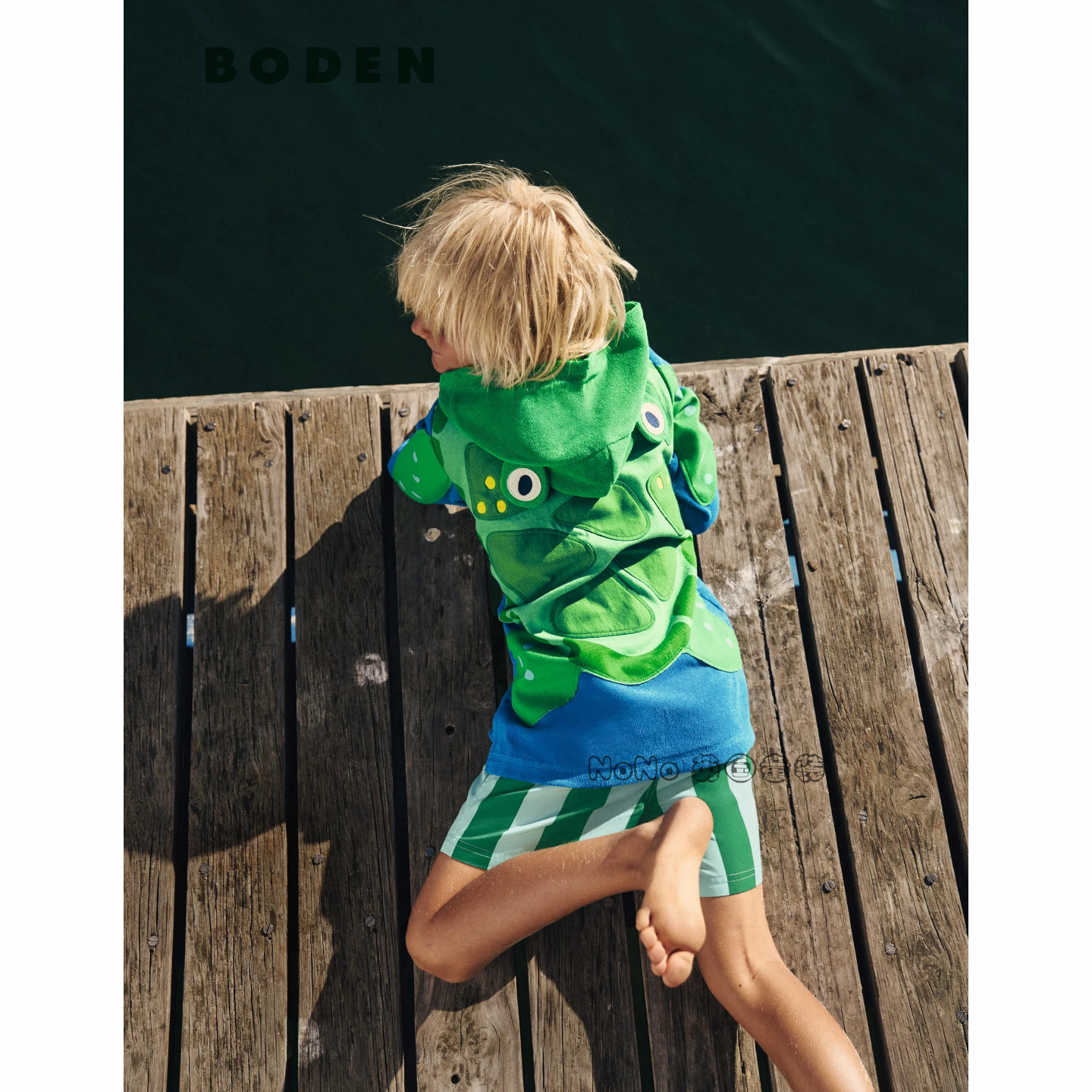 英国Mini Boden男童蓝色海龟浴袍沙滩巾运动衫2-10岁新款B3256