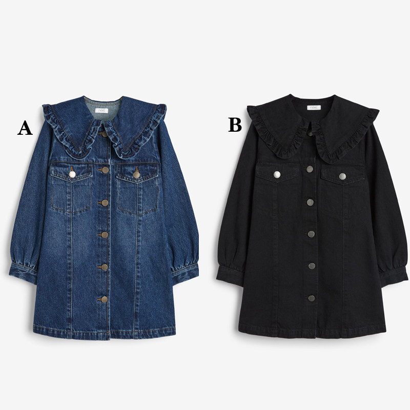 现货Next英国正品女大童亲子牛仔蓝色长袖连衣裙纯棉翻领297-591