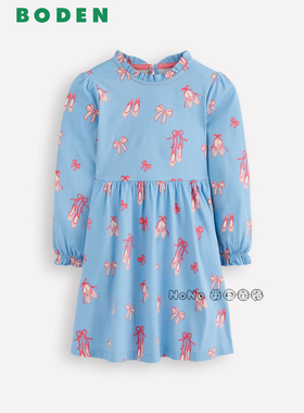 代购英国Mini Boden女童蓝色芭蕾舞鞋长袖连衣裙全棉2-12岁G5741